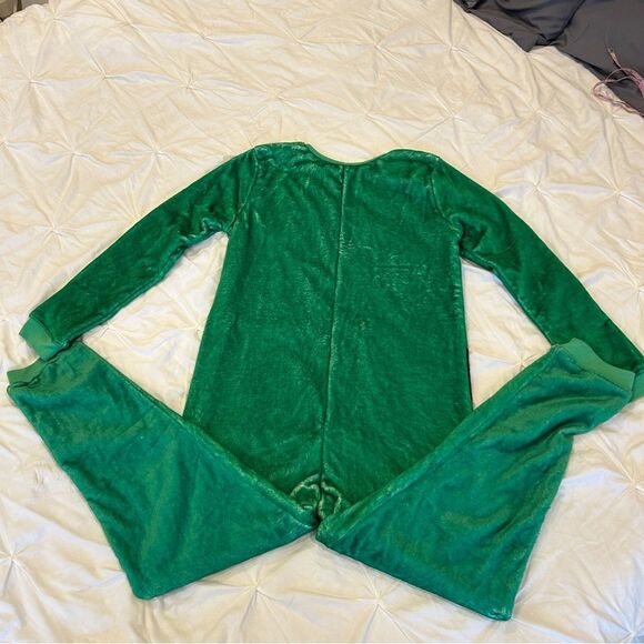 Awake Green Santa's Elves Fleece Zip-Up Onesies Pajamas Costume Size Small - Picture 4 of 8